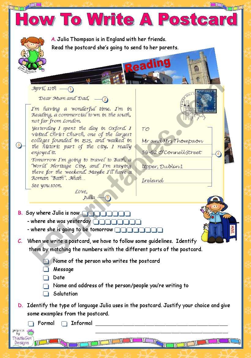 How to write a Postcard   -   Pre/while/after- Writing Activities 