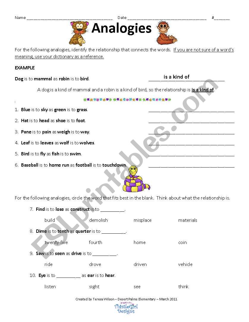 Analogies worksheet