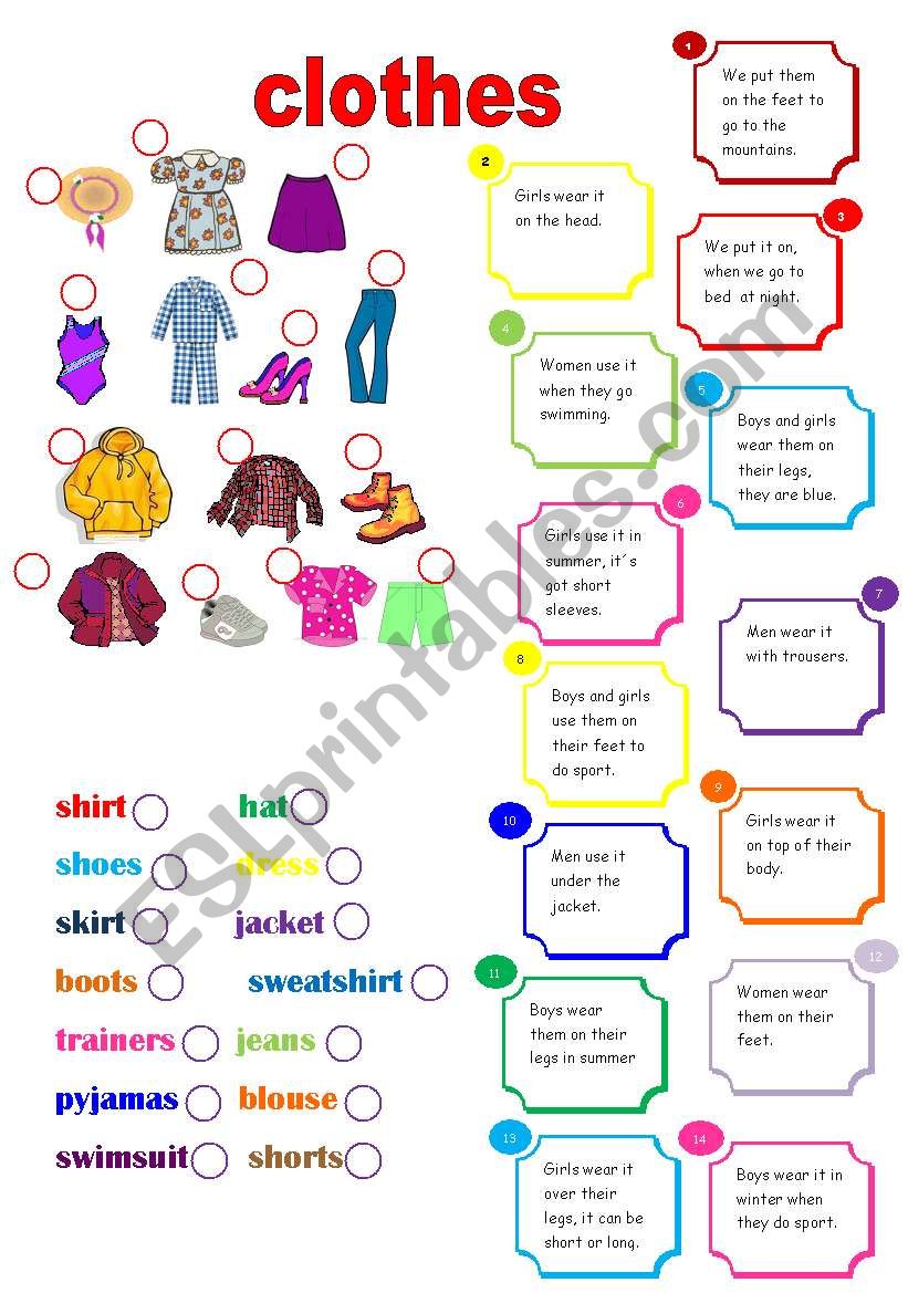 clothes vocabulary  worksheet