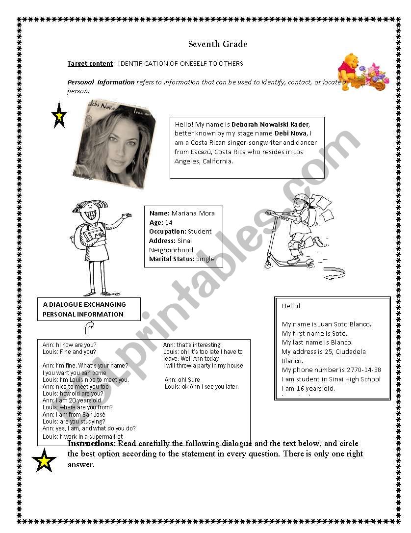 Personal information worksheet