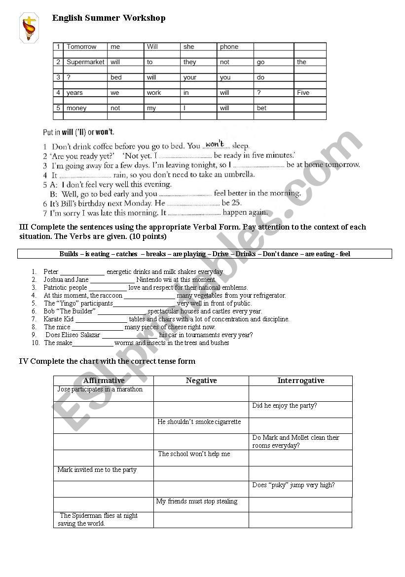 reviewing test worksheet