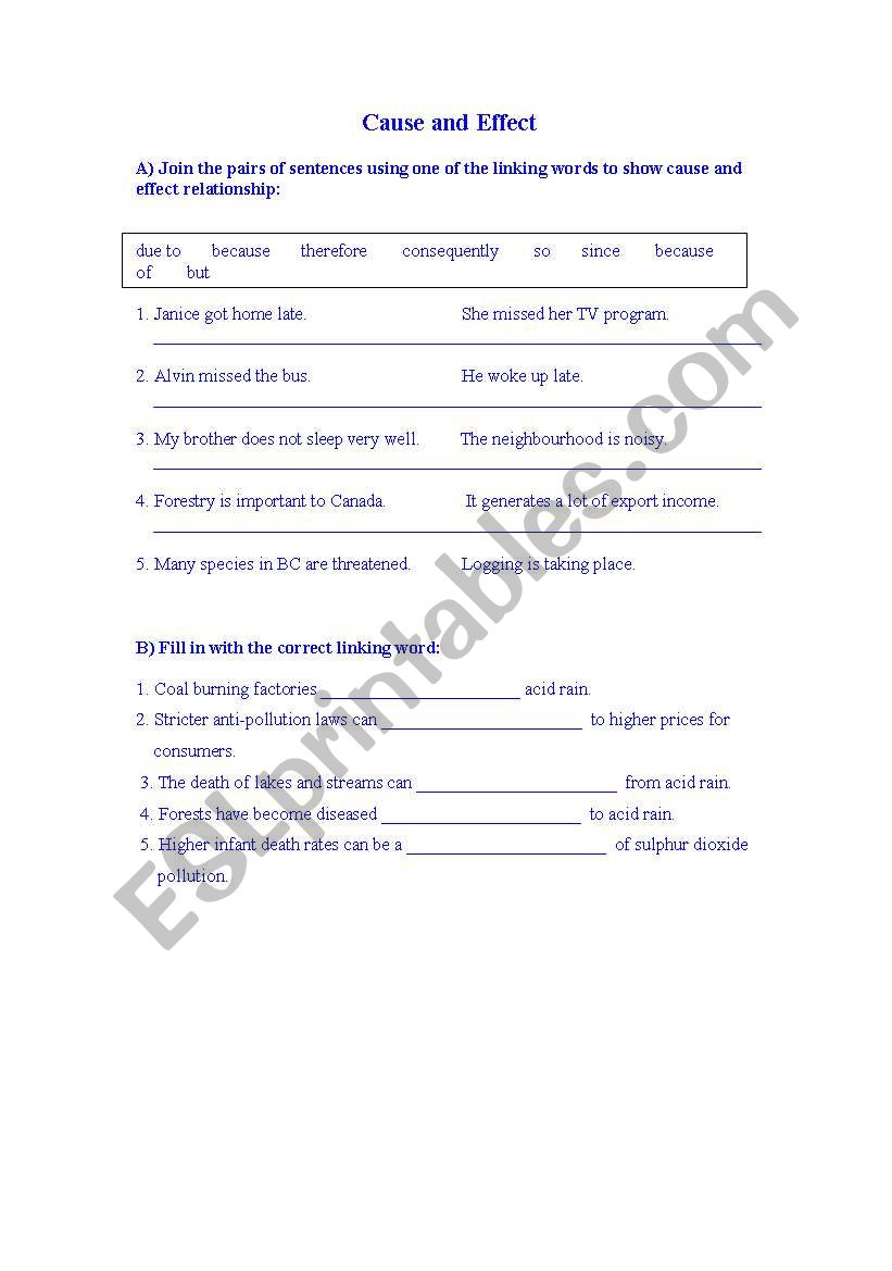 cause and effect worksheet