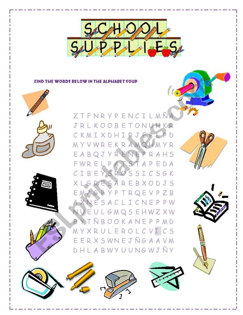 School supplies worksheet