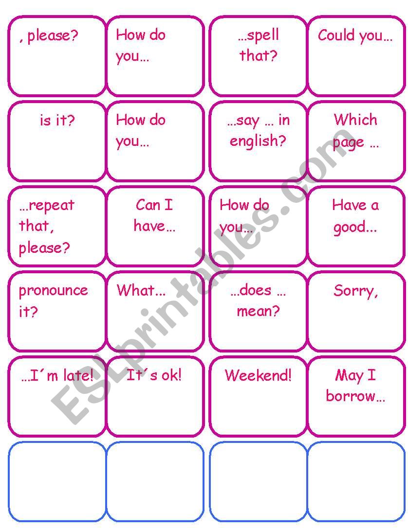 classroom language domino worksheet