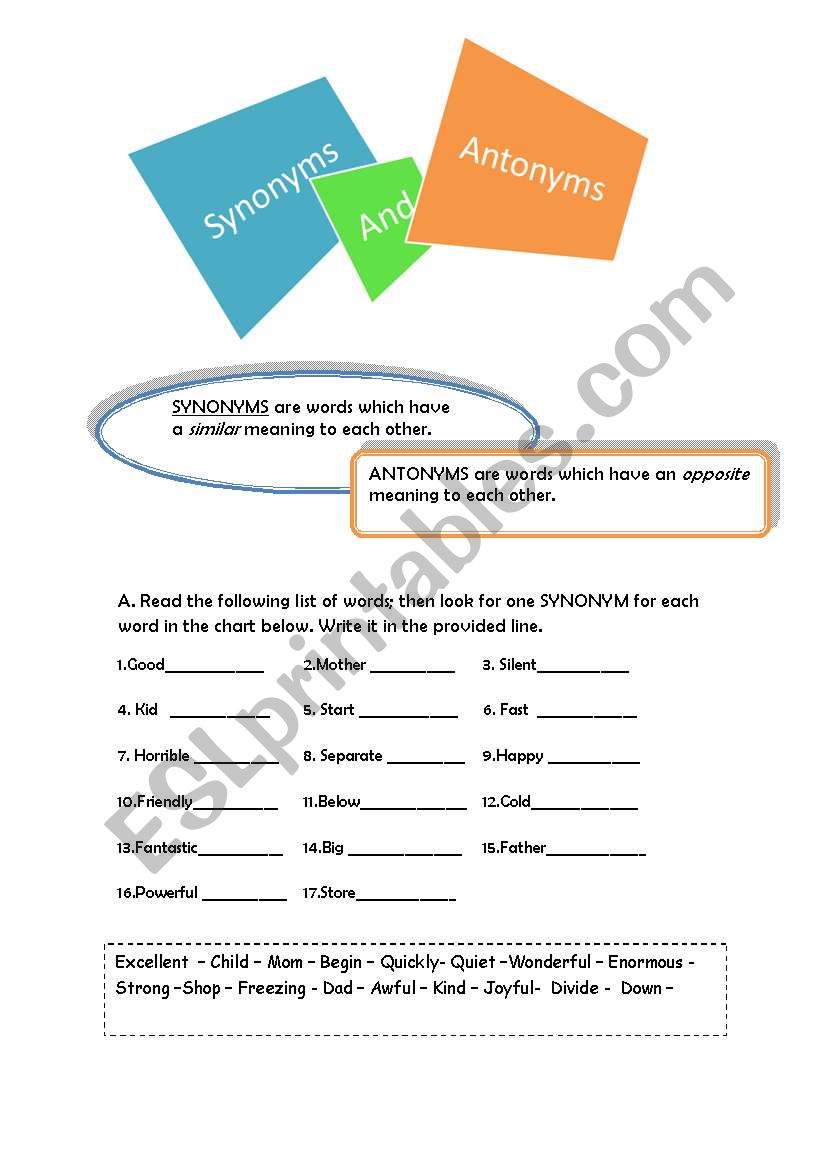 synonyms and antonyms (with answers)