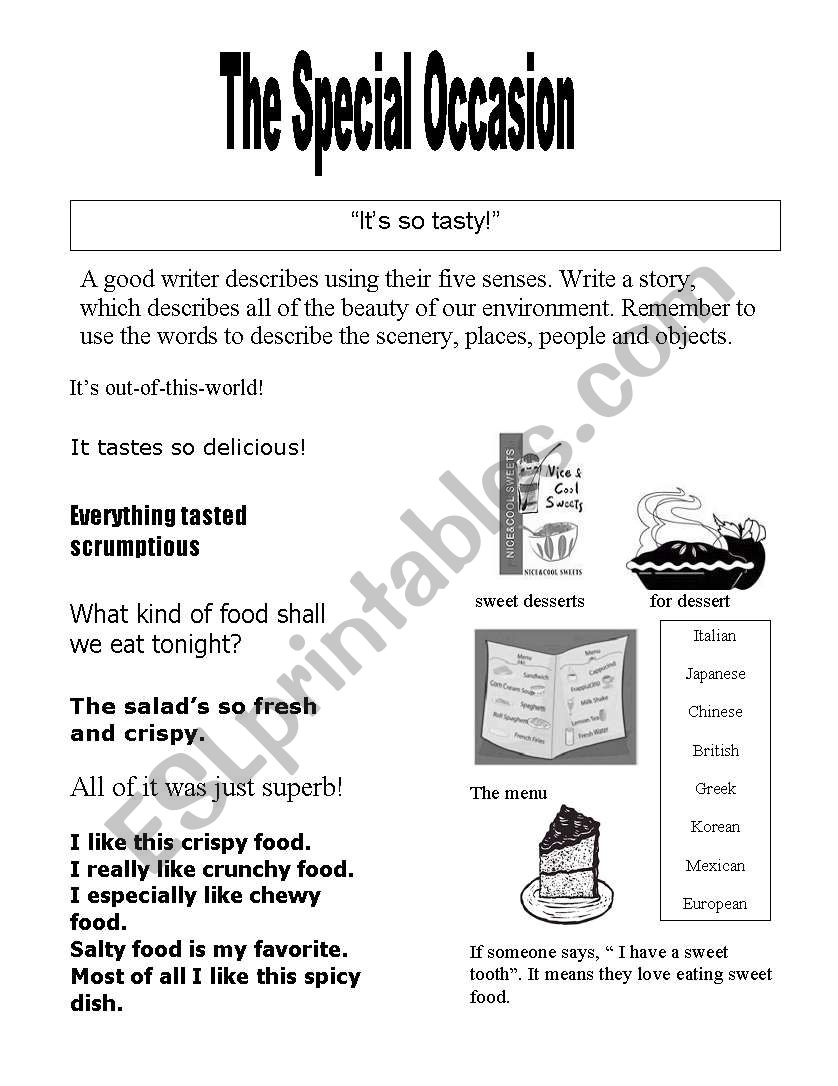 The Special Occasion worksheet