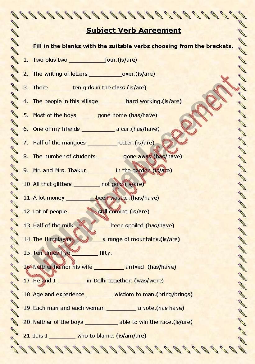 Subject-Verb Agreement worksheet