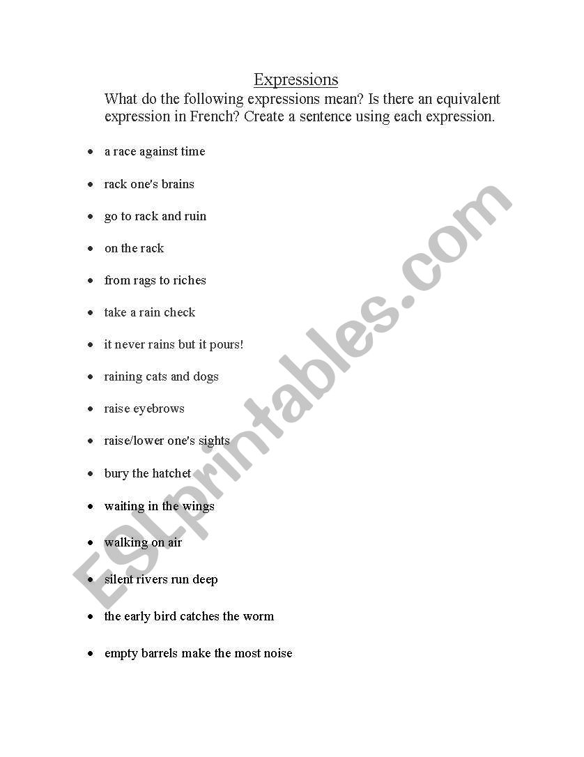 Expressions worksheet