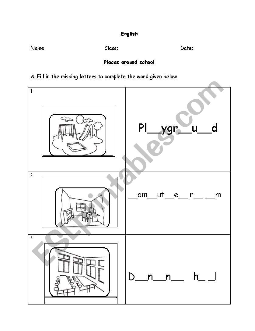 Places around school worksheet