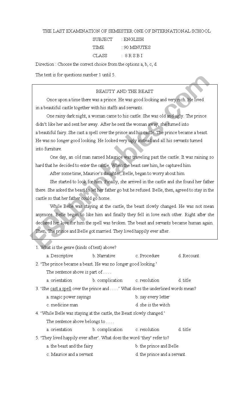 Semester test for the 8th grade of junior high school