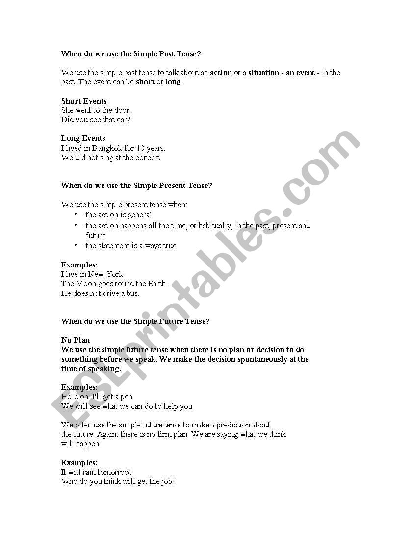 Tenses worksheet
