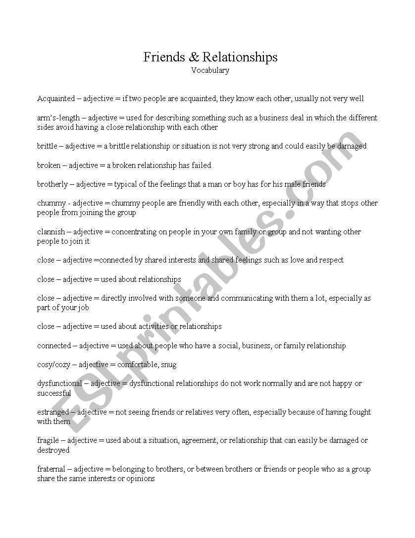 Vocabulary: Friends & Relationships
