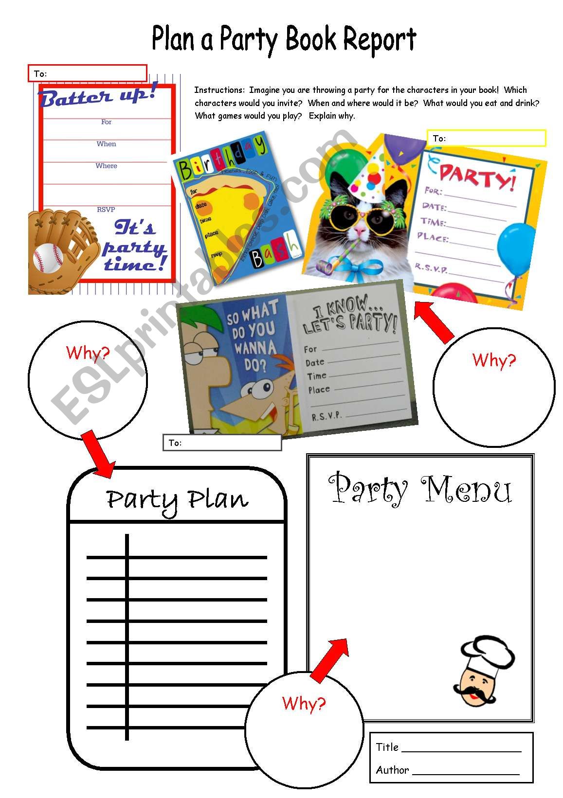 Plan a Party Book Report worksheet