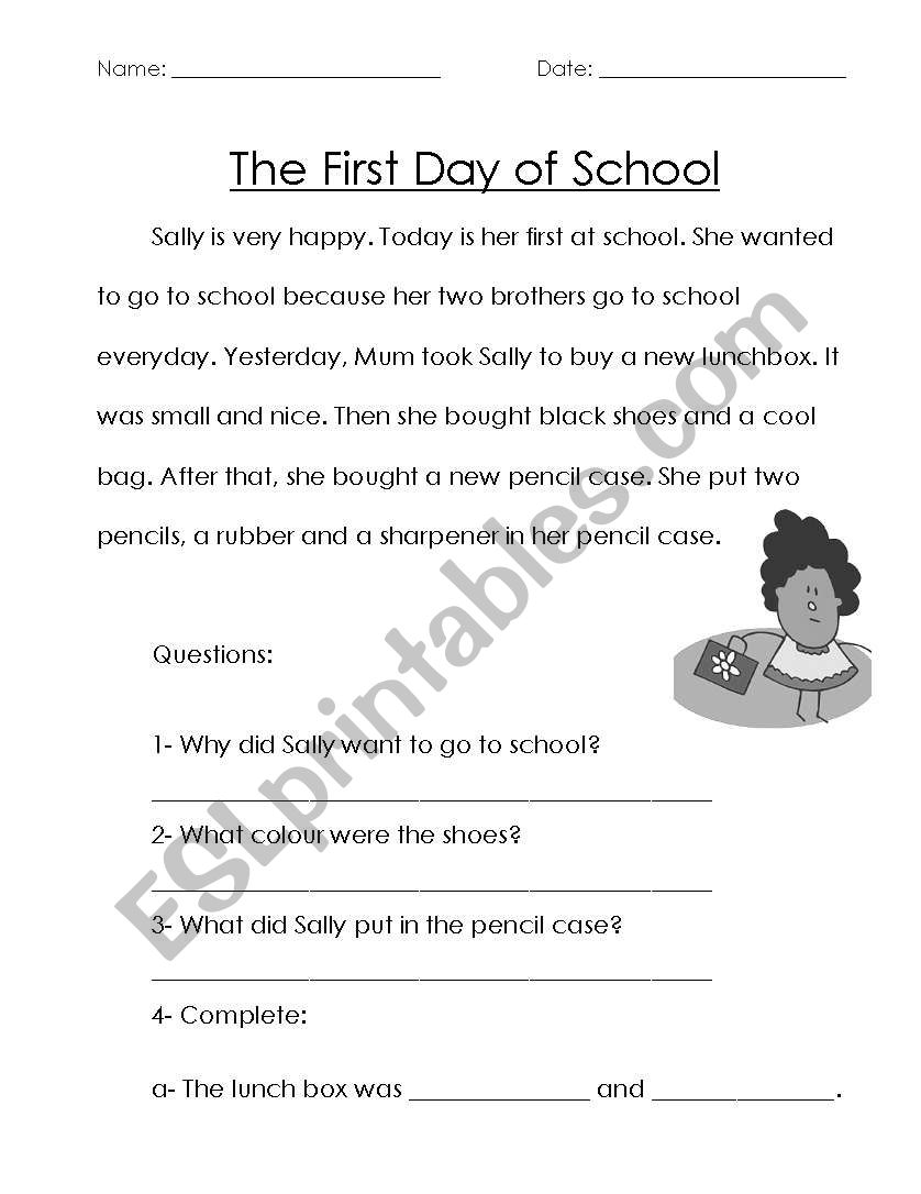 The first day at school worksheet