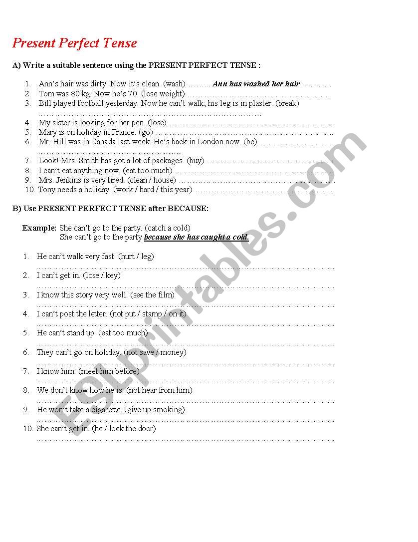 present perfect tense worksheet