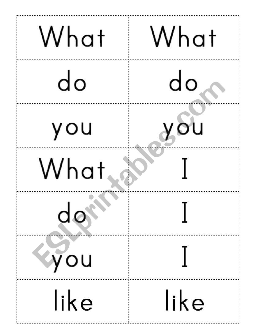 Question WHAT do you like worksheet