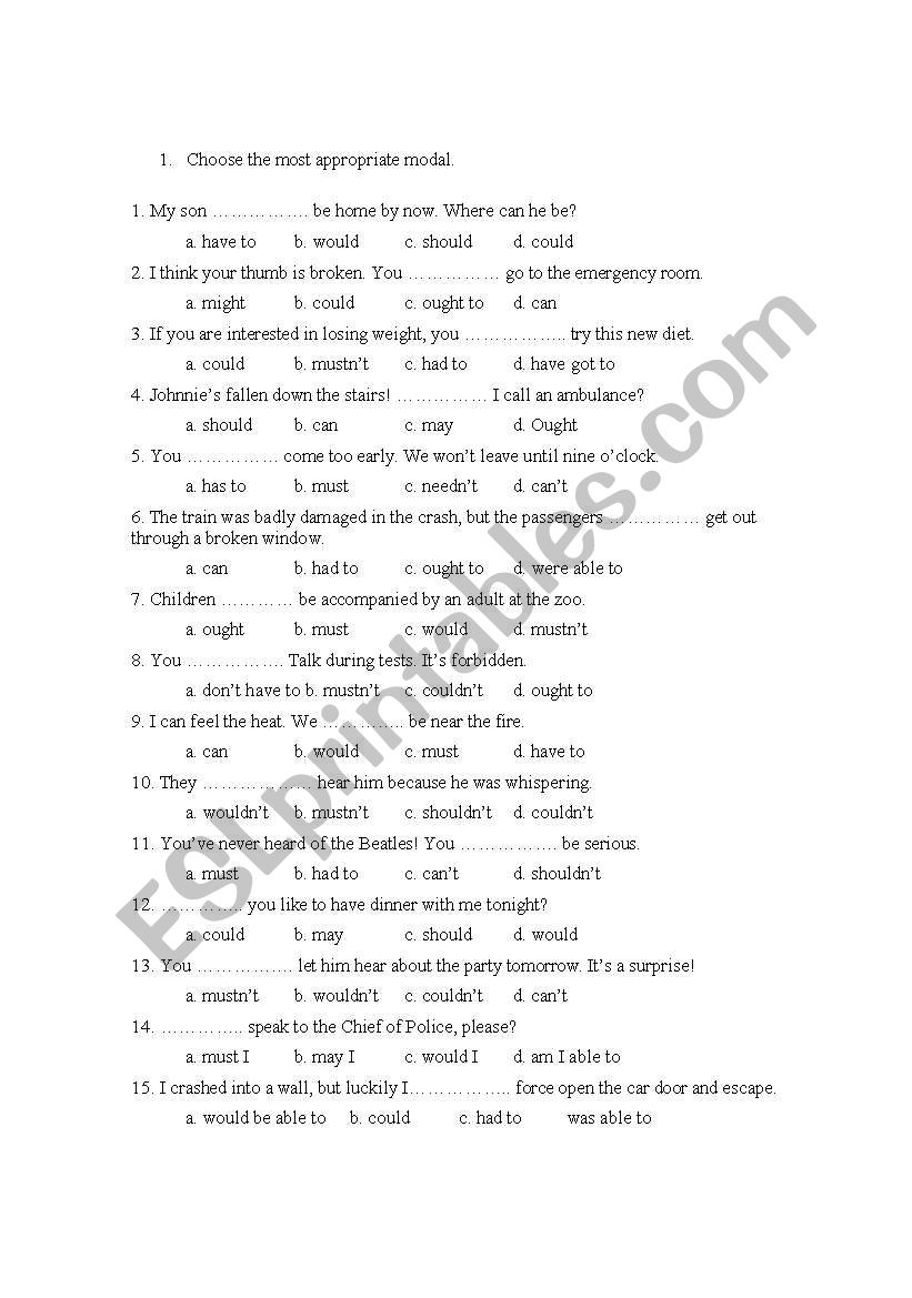 Modals worksheet