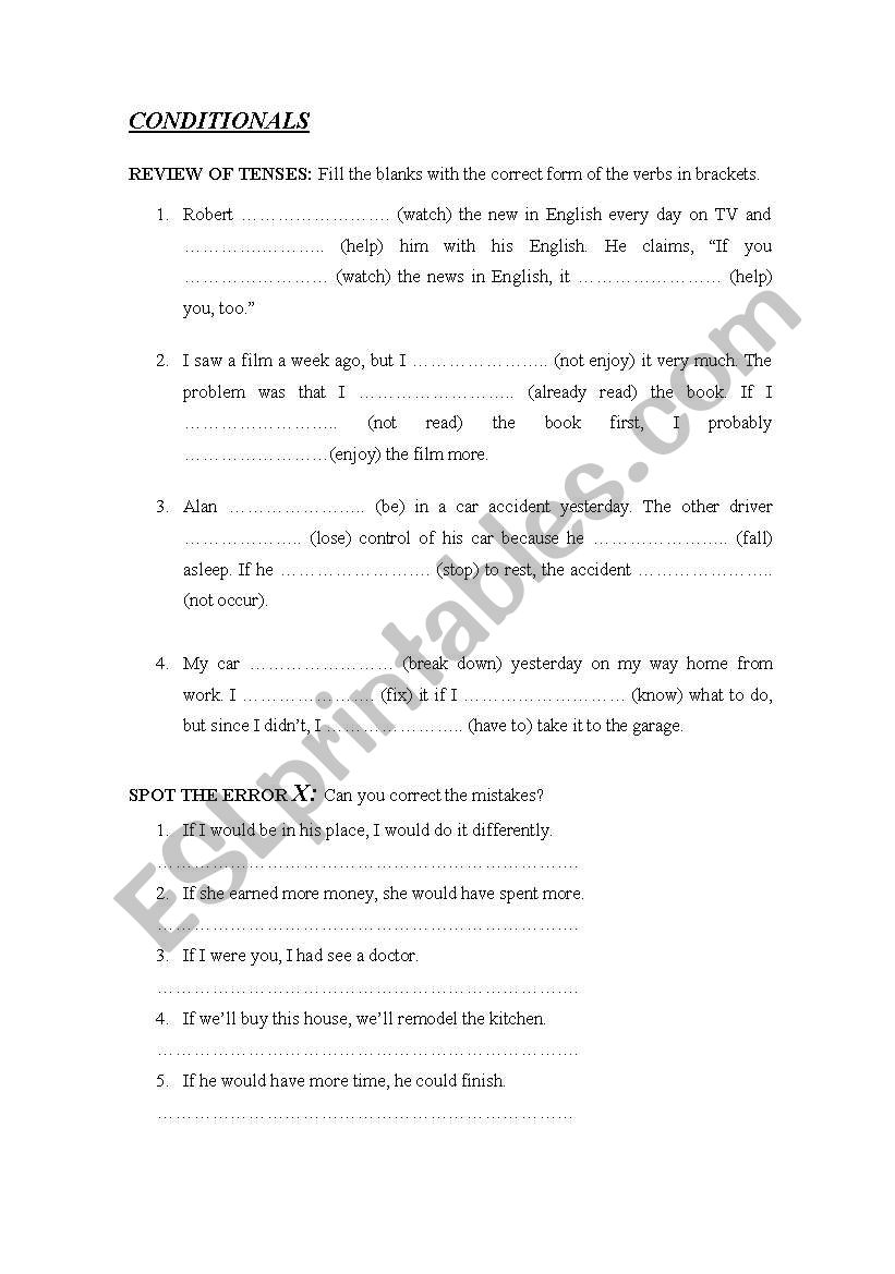 Conditionals worksheet