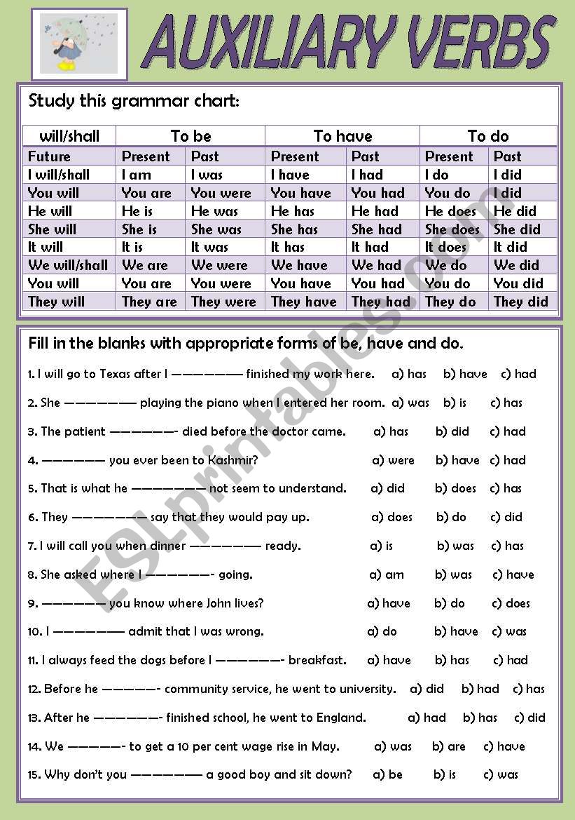 Auxiliary Verb Worksheets