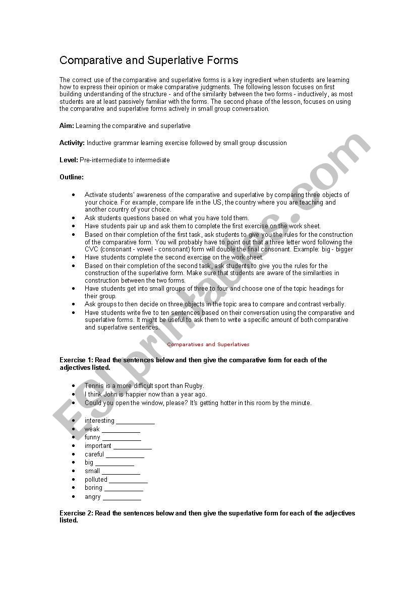 Comparative and Superlative Form
