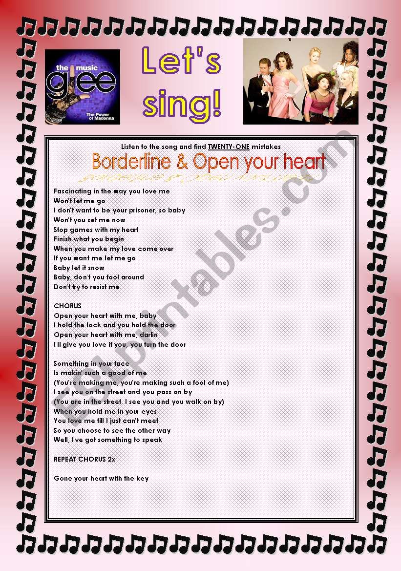 Glee Series The Power Of Madonna Songs For Class S01e15 Four Songs Fully Editable With Key Part 1 2 Esl Worksheet By Denise Calazans