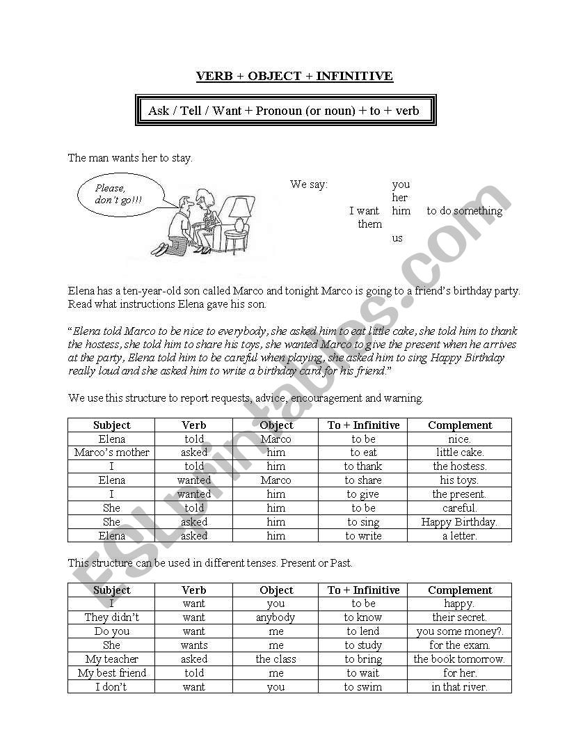 Verb + Object + Infinitive worksheet