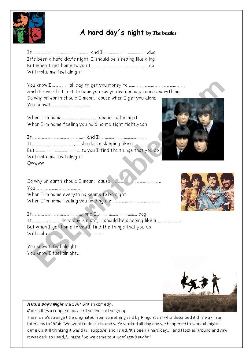 A HARD DAYS NIGHT worksheet