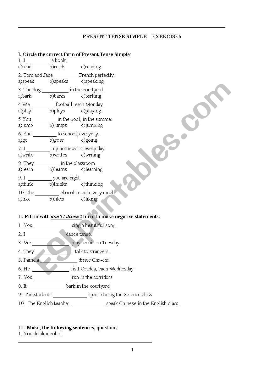 present simple-exercises worksheet