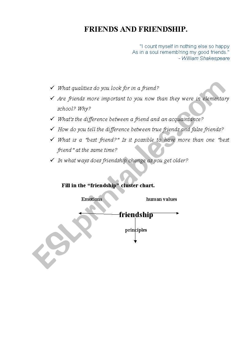 Friendship Starts With You worksheet