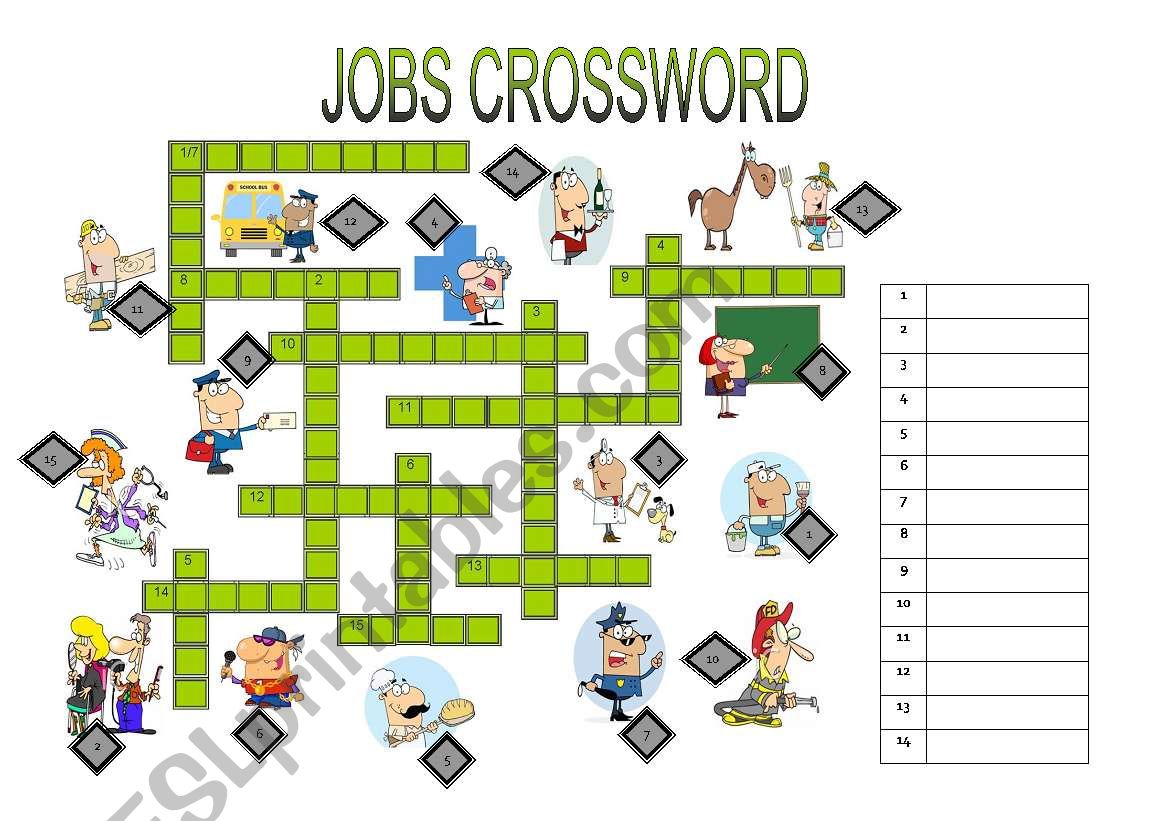 JOBS CROSSWORD worksheet