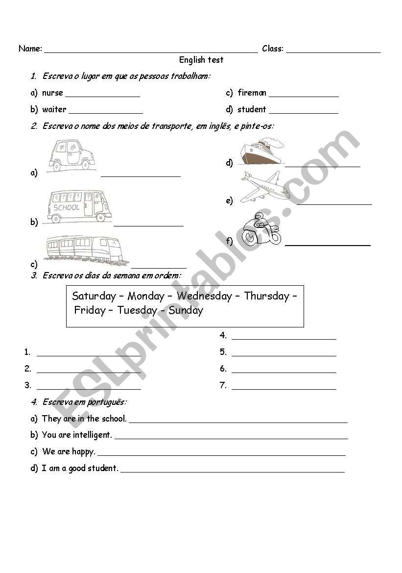 vocabulary test worksheet