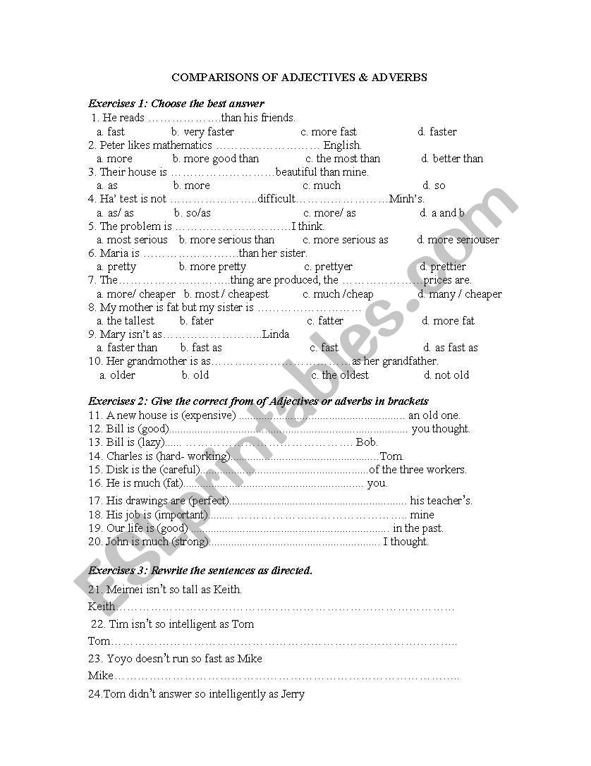 Comparisons worksheet