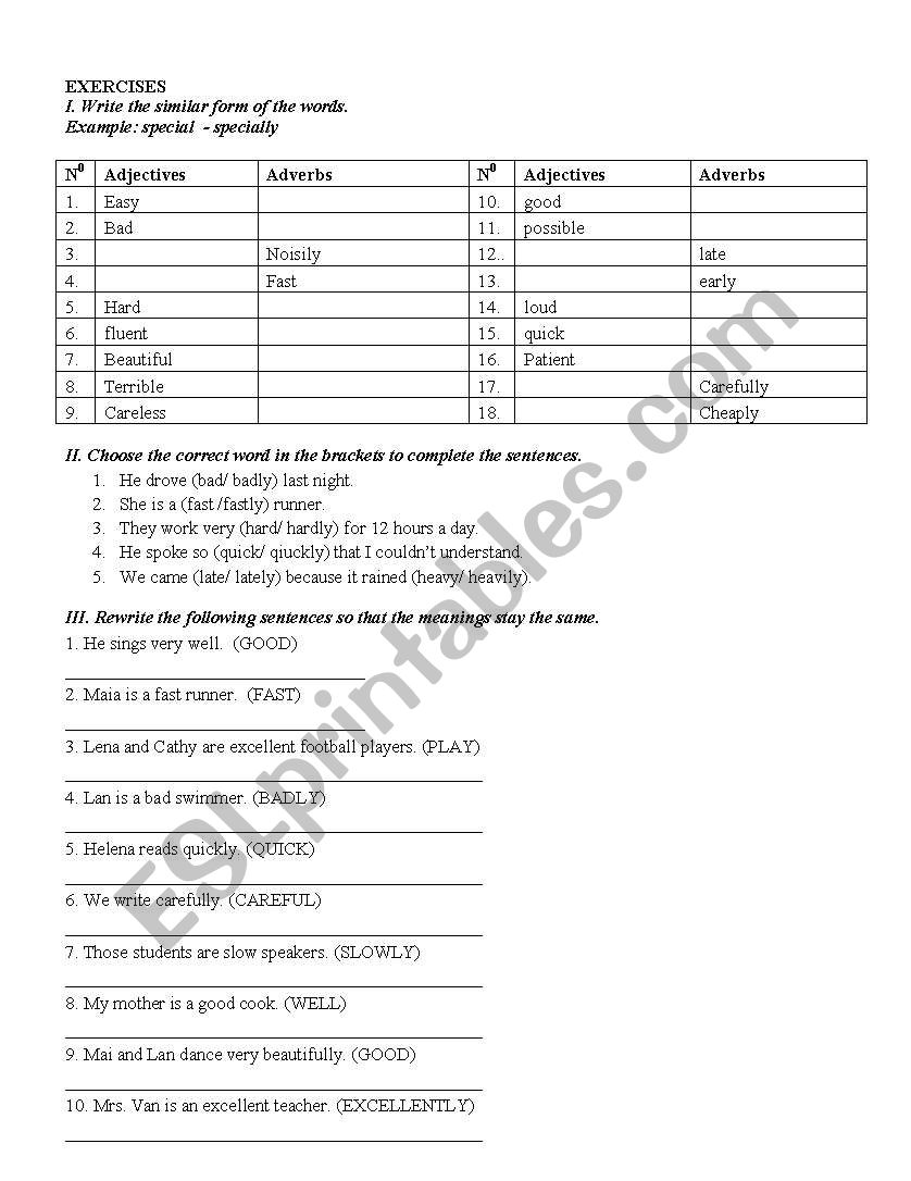 Adjectives and Adverbs worksheet