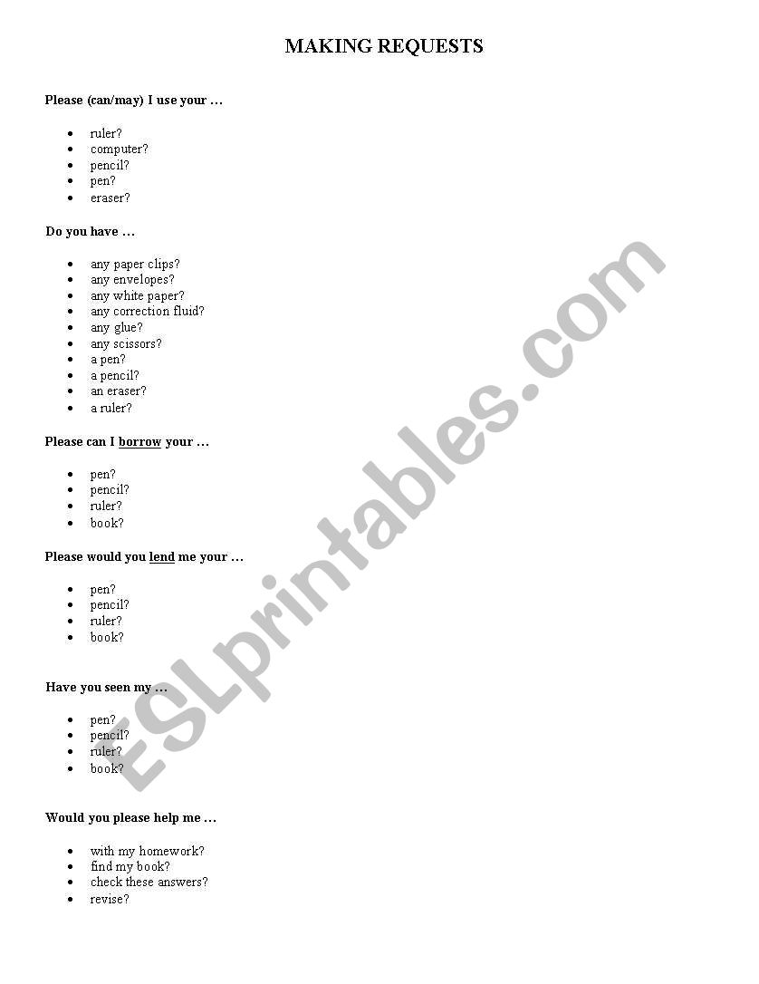Making Requests worksheet