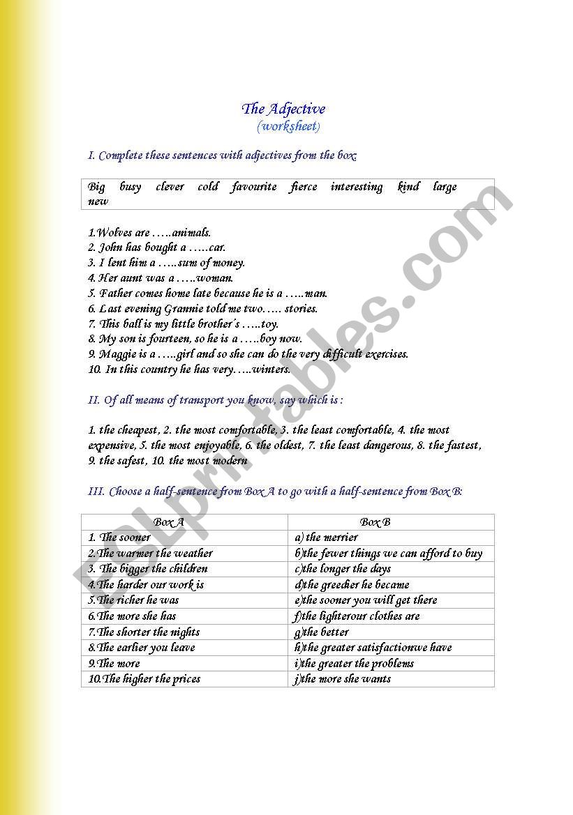 The Adjective ( worksheet ) worksheet