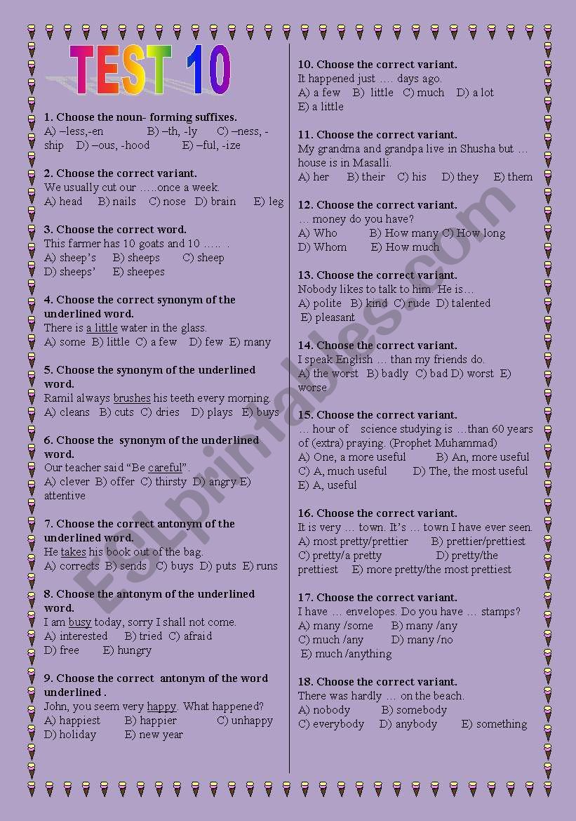 TEST worksheet