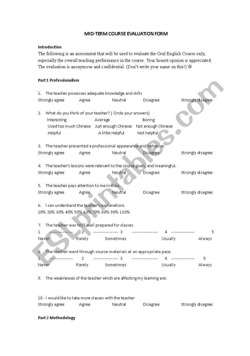 oral english course evaluation