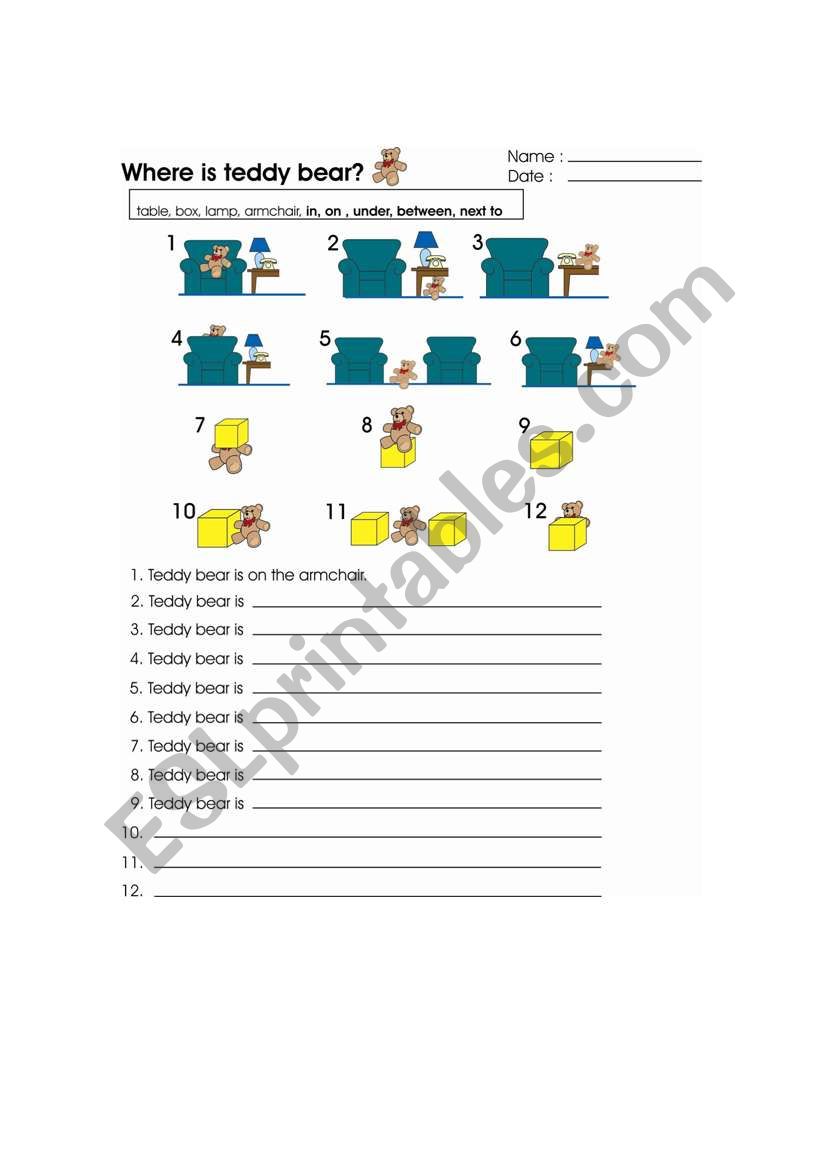 Where is teddy bear? worksheet