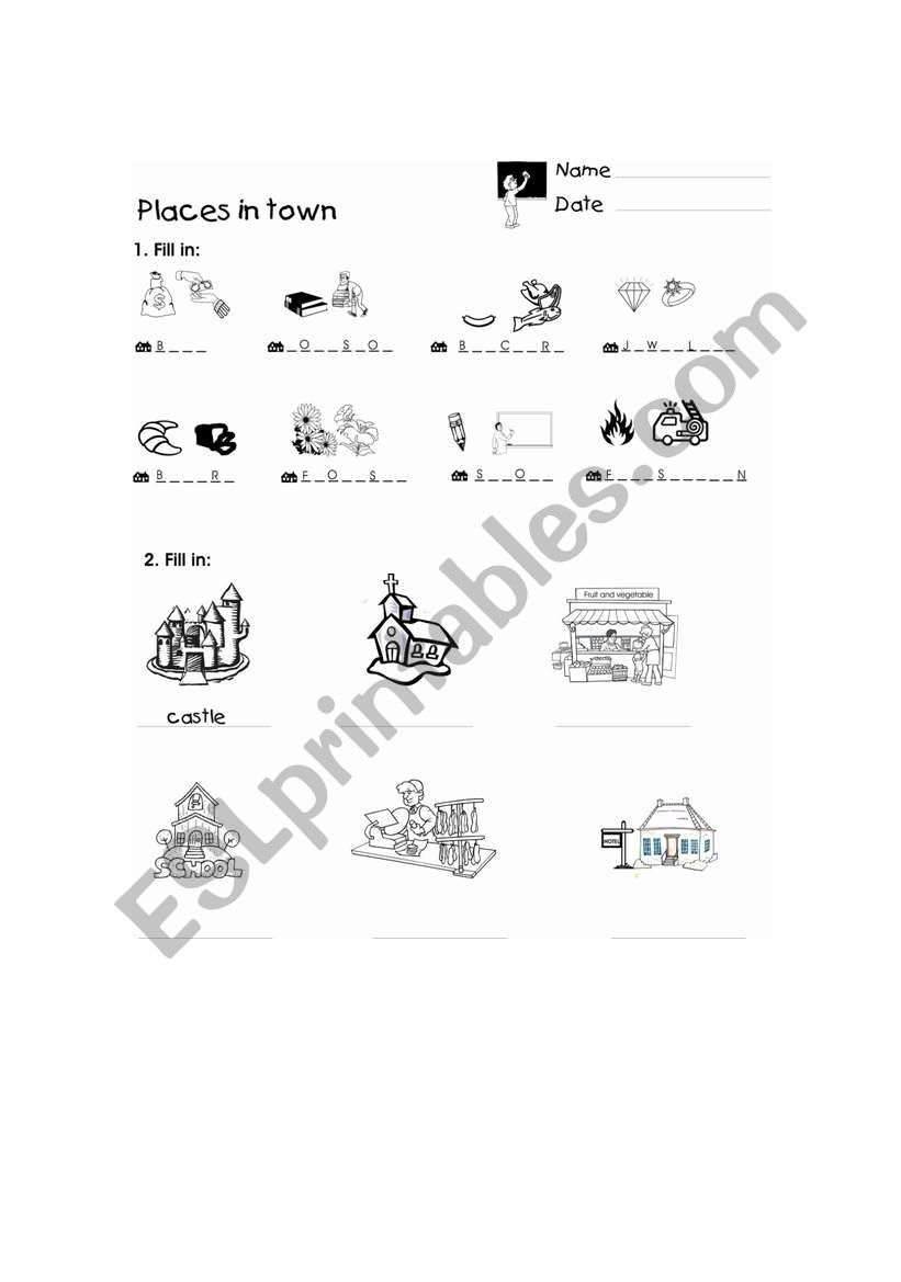 Places in town worksheet