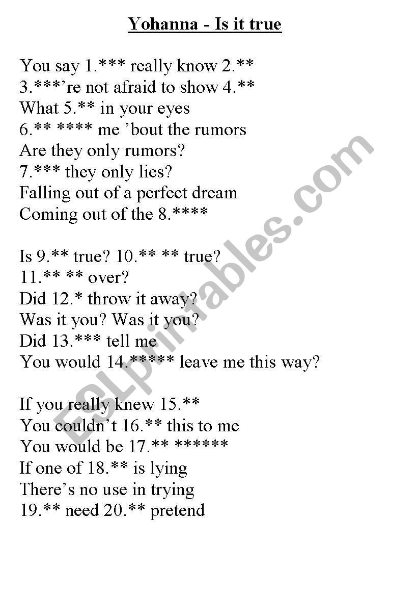 Yohanna - Is it true worksheet