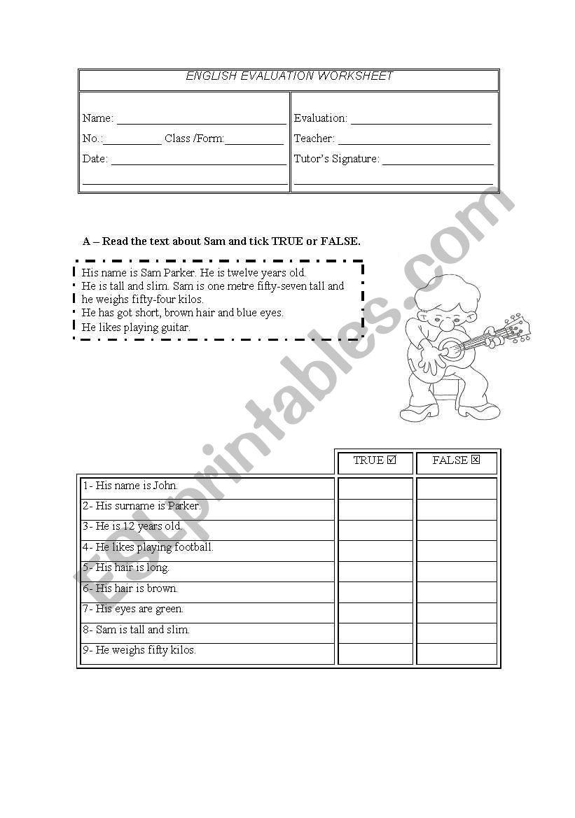 Body worksheet