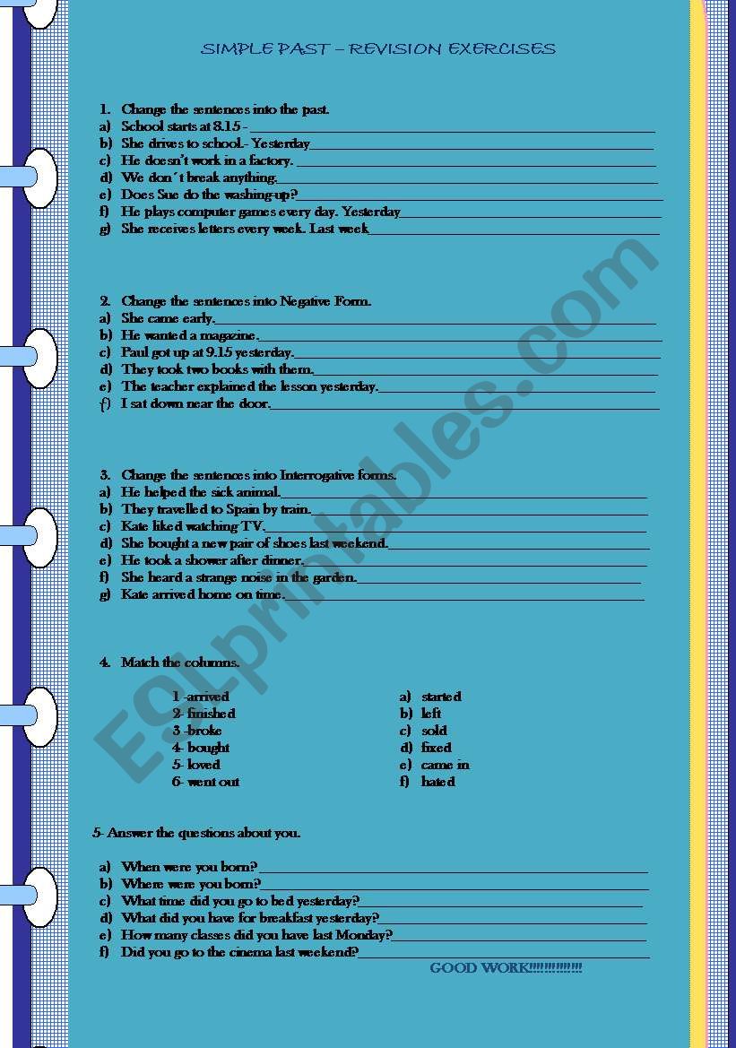 Simple past - revision exercises