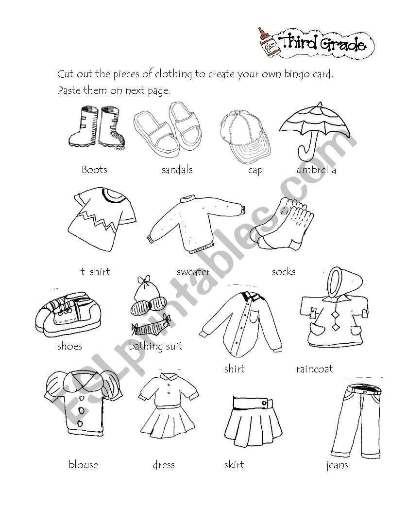 Clothes bingo worksheet