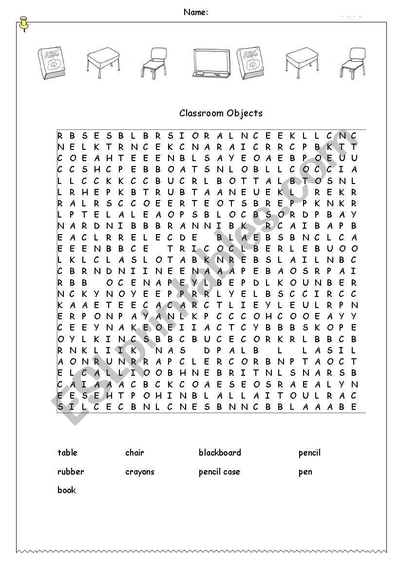 Classroom Objects wordsearch worksheet