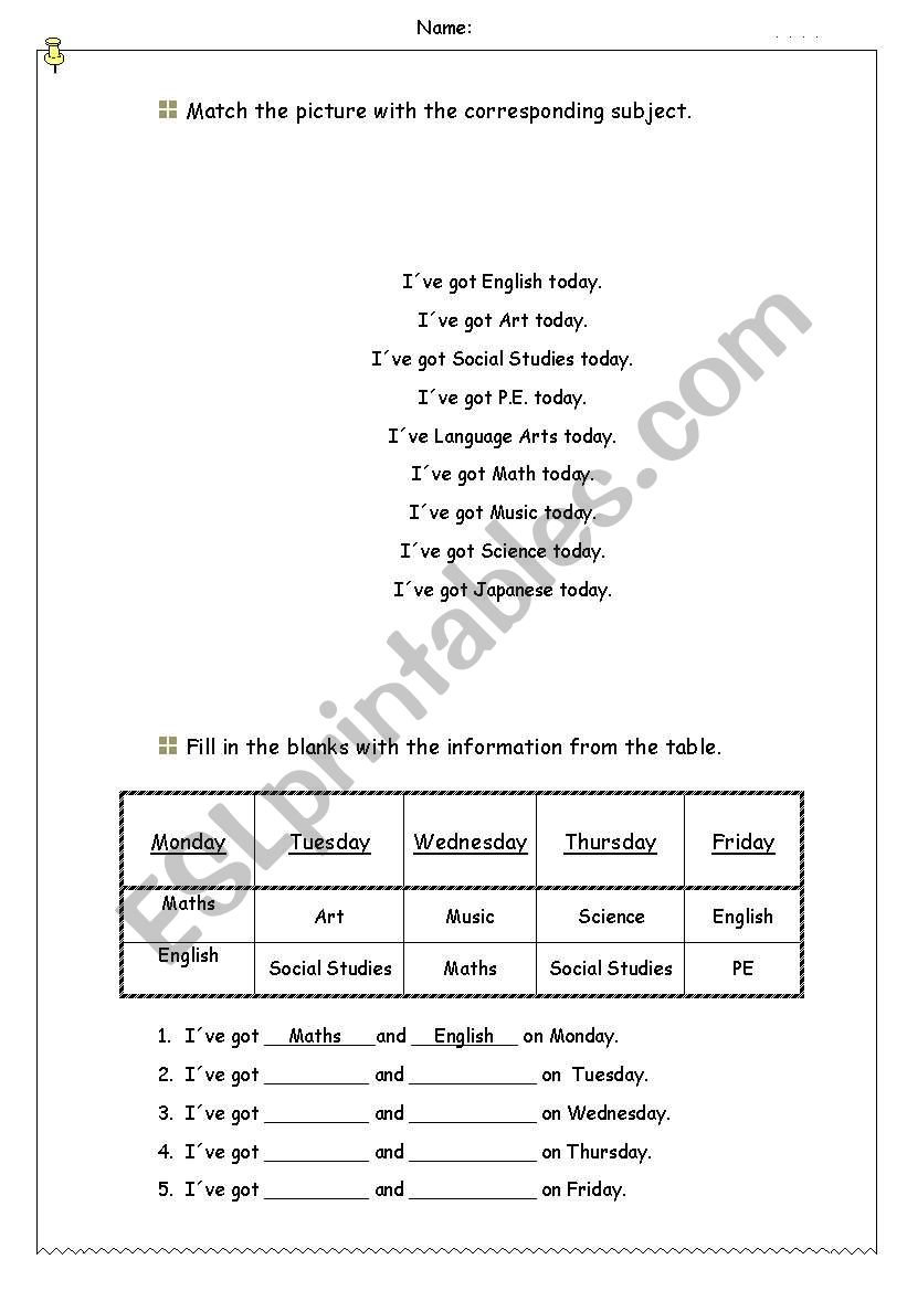 School subjects worksheet worksheet