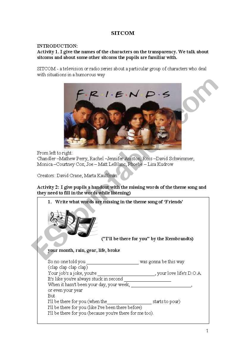 Movies - a sitcom: Friends lesson plan