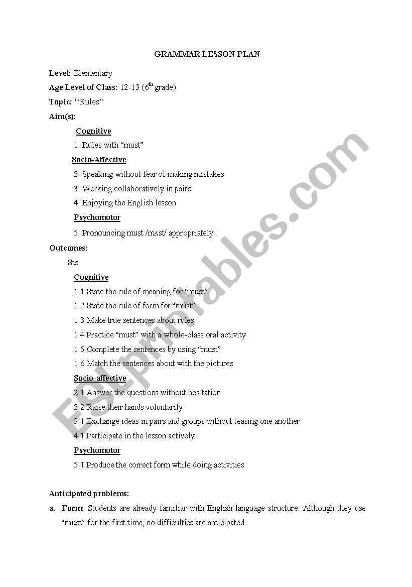 Must Lesson plan worksheet