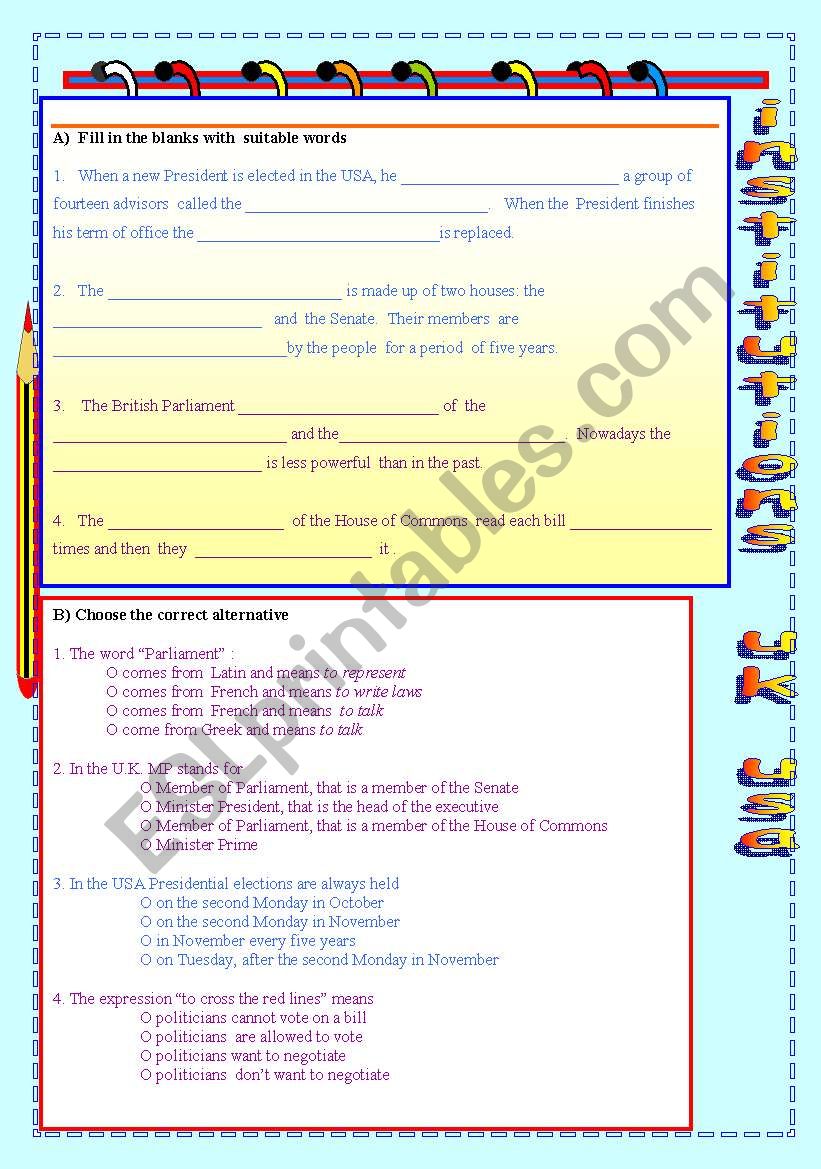 institutions-UK-USA worksheet