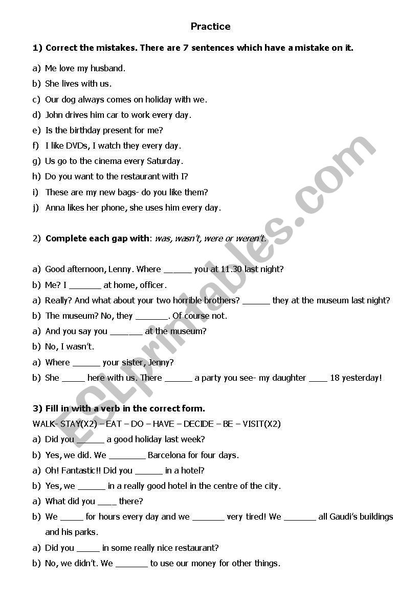 Practice with past simple worksheet