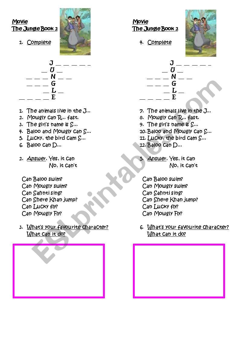 The jungle book worksheet